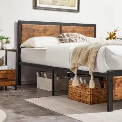 Full Size Platform Metal Bed Frame with Wooden Headboard and Footboard,Rustic Country Style Bed Frame,56.6"W,Brown by VECELO 15 Full Size Platform Metal Bed Frame with Wooden Headboard and Footboard,Rustic Country Style Bed Frame,56.6"W,Brown by VECELO -Camaflexi Shop brown vecelo platform beds khd btj mbf04 rbn 44 1000