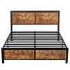 Full Size Platform Metal Bed Frame with Wooden Headboard and Footboard，Rustic Country Style Bed Frame，56.6"W，Brown by VECELO -Camaflexi Shop brown vecelo platform beds khd btj mbf04 rbn 64 1000