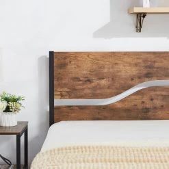 Queen Metal Platform Bed Frame with Wooden Headboard Platform Bed with Metal Frame Under Bed Storage, 62.1 in.W Brown by VECELO -Camaflexi Shop brown vecelo platform beds khd btj mbq03 rbn 44 1000