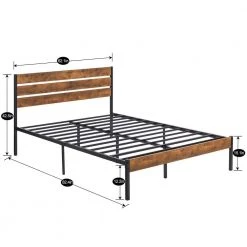 Queen Size Metal Platform Bed Frame with Wooden Headboard，Platform Bed with Metal Frame Under Bed Storage，62.1"W，Brown by VECELO -Camaflexi Shop brown vecelo platform beds qh btj mbq002 rbn 1f 1000
