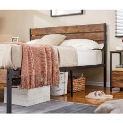 Queen Size Metal Platform Bed Frame with Wooden Headboard，Platform Bed with Metal Frame Under Bed Storage，62.1"W，Brown by VECELO -Camaflexi Shop brown vecelo platform beds qh btj mbq002 rbn 44 1000