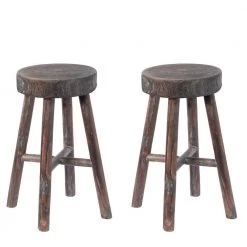 Antique Round Wooden Chair Log Cabin Stools Set of 2 by Vintiquewise