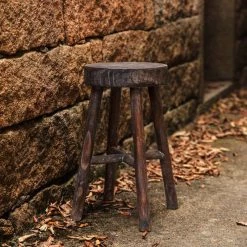 Antique Round Wooden Chair Log Cabin Stools Set of 2 by Vintiquewise -Camaflexi Shop brown vintiquewise bar stools qi003846 2 76 1000