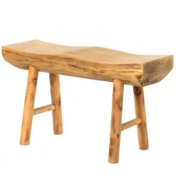 32 W x 10.5 D x 19 H in. Rustic Carved Wood Natural Edge Entryway Log Accent Bench by Vintiquewise