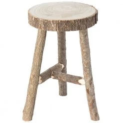 20 H x 12.5 Dia in. Brown Wooden Decorative Antique Log Cabin Natural Accent Stool Side Table by Vintiquewise