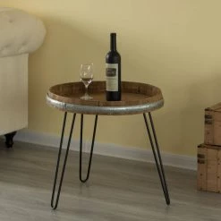 Wooden Wine Barrel Head End Table Accent Coffee Table by Vintiquewise -Camaflexi Shop brown vintiquewise end side tables qi003976 31 1000