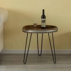 Wooden Wine Barrel Head End Table Accent Coffee Table by Vintiquewise -Camaflexi Shop brown vintiquewise end side tables qi003976 fa 1000