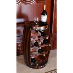 Wooden Barrel Shaped 14-Bottle Wine Rack by Vintiquewise -Camaflexi Shop brown vintiquewise wine racks qi003283 1f 1000