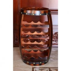 Wooden Barrel Shaped 14-Bottle Wine Rack by Vintiquewise -Camaflexi Shop brown vintiquewise wine racks qi003283 4f 1000
