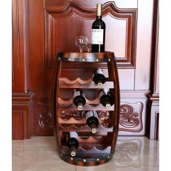 Wooden Barrel Shaped 14-Bottle Wine Rack by Vintiquewise -Camaflexi Shop brown vintiquewise wine racks qi003283 c3 1000