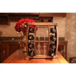 8-Bottle Brown Rustic Wooden Wine Rack with Decorative Wine Glass Holder by Vintiquewise -Camaflexi Shop brown vintiquewise wine racks qi003340 4f 1000
