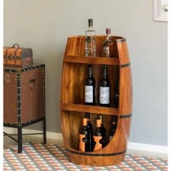 Brown Rustic Wooden Wine Barrel Display Shelf Storage Stand by Vintiquewise -Camaflexi Shop brown vintiquewise wine racks qi003764 4f 1000