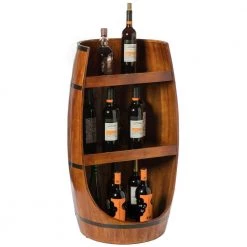 Brown Rustic Wooden Wine Barrel Display Shelf Storage Stand by Vintiquewise