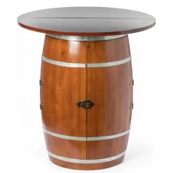 Brown Wine Barrel Round Table Wine Storage Cabinet by Vintiquewise