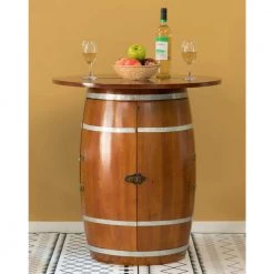 Brown Wine Barrel Round Table Wine Storage Cabinet by Vintiquewise -Camaflexi Shop brown vintiquewise wine racks qi003768 c3 1000