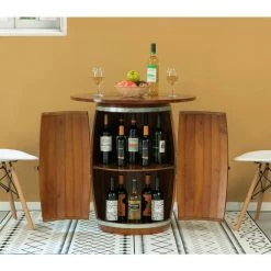 Brown Wine Barrel Round Table Wine Storage Cabinet by Vintiquewise -Camaflexi Shop brown vintiquewise wine racks qi003768 fa 1000