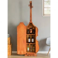 Brown 6.5 Feet Tall Violin, 3 Shelf Large Violin Shaped Cabinet With Door by Vintiquewise -Camaflexi Shop brown vintiquewise wine racks qi003769 44 1000