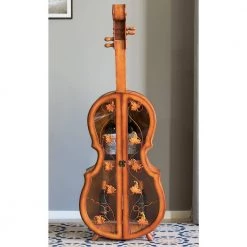 Brown 4.5 Feet Tall Violin Shaped Cabinet With 2-Shelf and Acrylic Clear Double Door by Vintiquewise 12 Brown 4.5 Feet Tall Violin Shaped Cabinet With 2-Shelf and Acrylic Clear Double Door by Vintiquewise -Camaflexi Shop brown vintiquewise wine racks qi003770 1f 1000