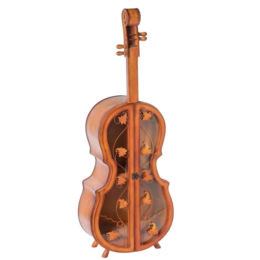 Brown 4.5 Feet Tall Violin Shaped Cabinet With 2-Shelf and Acrylic Clear Double Door by Vintiquewise 3 Brown 4.5 Feet Tall Violin Shaped Cabinet With 2-Shelf and Acrylic Clear Double Door by Vintiquewise