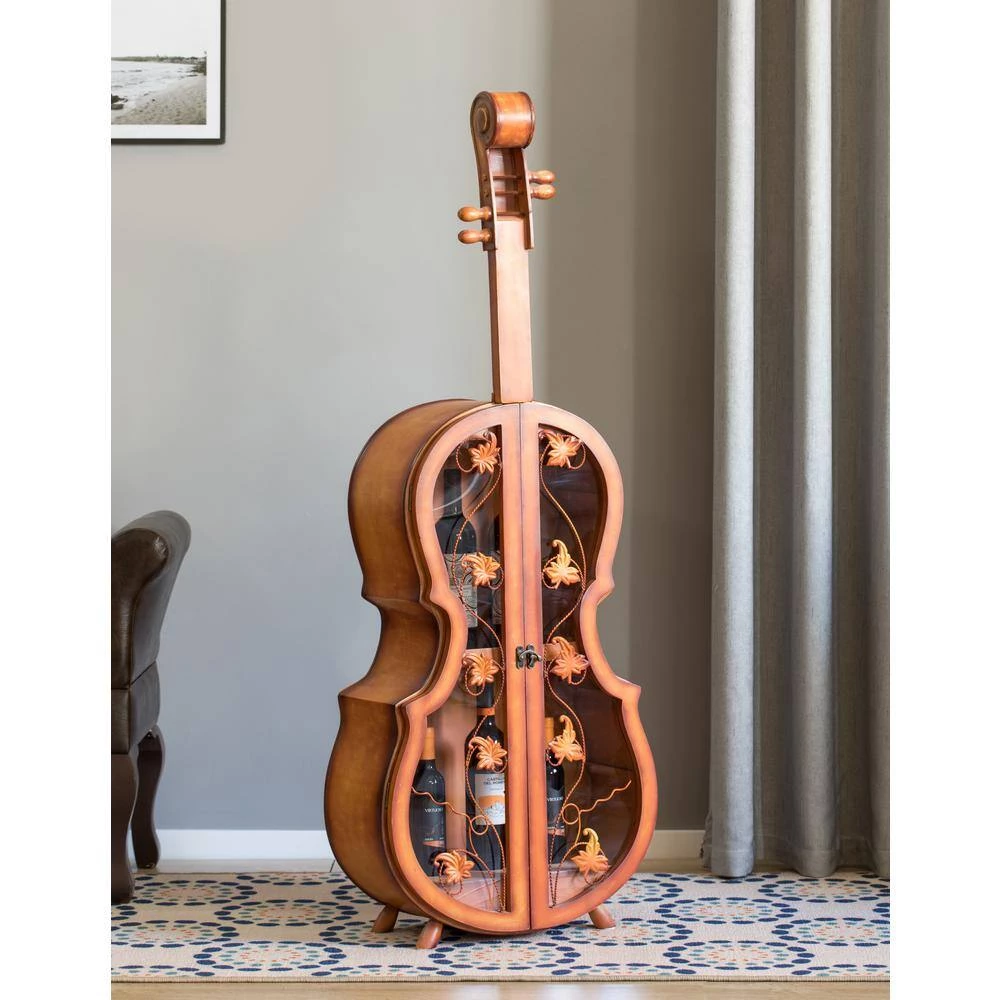 Brown 4.5 Feet Tall Violin Shaped Cabinet With 2-Shelf and Acrylic Clear Double Door by Vintiquewise 4 Brown 4.5 Feet Tall Violin Shaped Cabinet With 2-Shelf and Acrylic Clear Double Door by Vintiquewise - Image 2