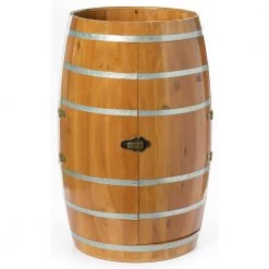 Brown Wooden Wine Barrel Shaped Wine Holder, Bar Storage Lockable Storage Cabinet by Vintiquewise
