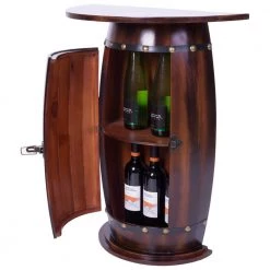 Wooden Wine Barrel Console Bar End Table Lockable Cabinet by Vintiquewise