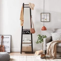 Brown Industrial Coat Rack Freestanding, Clothes Stand with Metal Basket and 2-Shelves, Purse Hanger with 8-Dual Hooks by VECELO -Camaflexi Shop brown3 vecelo coat racks khd xjm fh01 atb 44 1000