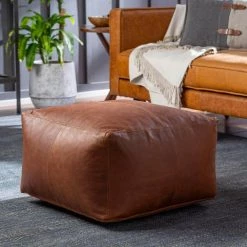 Cleyera Solid Burnt Orange Leather Rectangle Accent Pouf by Artistic Weavers -Camaflexi Shop burnt orange artistic weavers ottomans s00161023021 31 1000