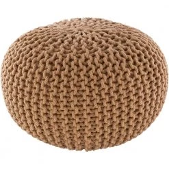 Altena Solid Camel Cotton Round Accent Pouf by Artistic Weavers
