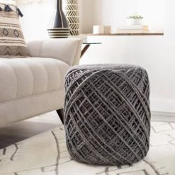 Nomiki Charcoal Accent Pouf by Artistic Weavers -Camaflexi Shop charcoal artistic weavers ottomans s00161028221 31 1000