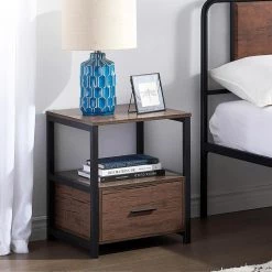 1-Drawer Coffee Modern End/Side Table for Bedroom, Night Stand with Open Shelf 22 in. H x 17.7 in. W x 17.7 in. L by VECELO -Camaflexi Shop coffee vecelo nightstands qh dx t005 cfe 1f 1000