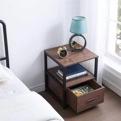 1-Drawer Coffee Modern End/Side Table for Bedroom, Night Stand with Open Shelf 22 in. H x 17.7 in. W x 17.7 in. L by VECELO -Camaflexi Shop coffee vecelo nightstands qh dx t005 cfe 31 1000