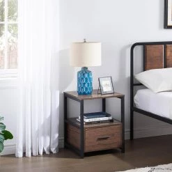 1-Drawer Coffee Modern End/Side Table for Bedroom, Night Stand with Open Shelf 22 in. H x 17.7 in. W x 17.7 in. L by VECELO -Camaflexi Shop coffee vecelo nightstands qh dx t005 cfe 44 1000