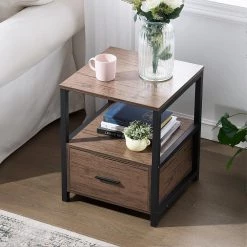 1-Drawer Coffee Modern End/Side Table for Bedroom, Night Stand with Open Shelf 22 in. H x 17.7 in. W x 17.7 in. L by VECELO -Camaflexi Shop coffee vecelo nightstands qh dx t005 cfe c3 1000