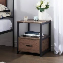 1-Drawer Coffee Modern End/Side Table for Bedroom, Night Stand with Open Shelf 22 in. H x 17.7 in. W x 17.7 in. L by VECELO -Camaflexi Shop coffee vecelo nightstands qh dx t005 cfe fa 1000