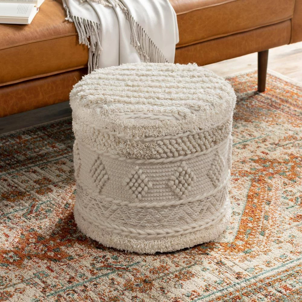 Kambri Textured Cream Wool Cylinder Accent Pouf by Artistic Weavers 5 Kambri Textured Cream Wool Cylinder Accent Pouf by Artistic Weavers - Image 3