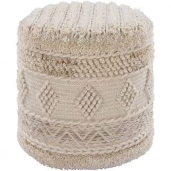 Kambri Textured Cream Wool Cylinder Accent Pouf by Artistic Weavers