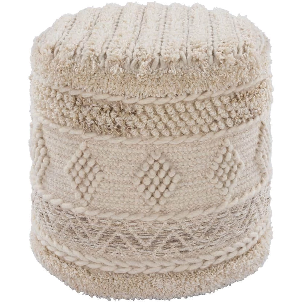 Kambri Textured Cream Wool Cylinder Accent Pouf by Artistic Weavers 3 Kambri Textured Cream Wool Cylinder Accent Pouf by Artistic Weavers