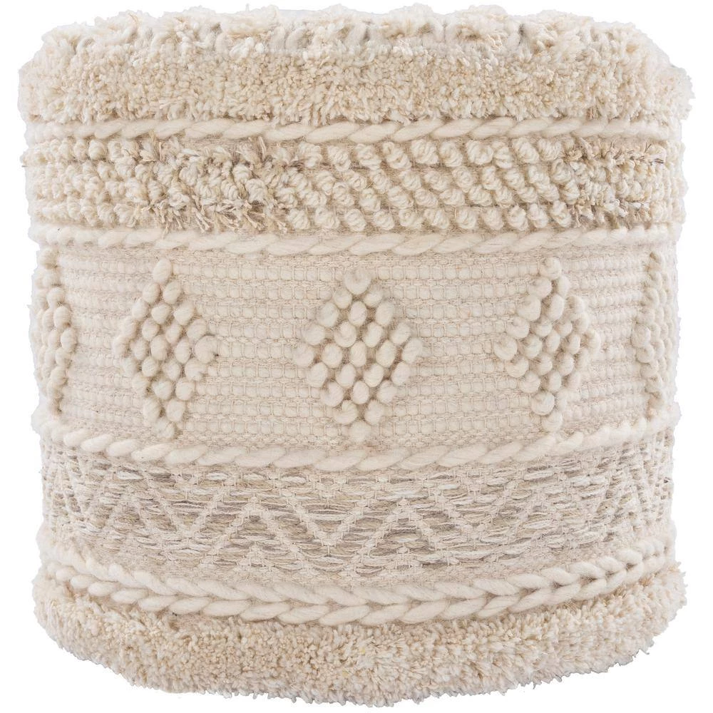 Kambri Textured Cream Wool Cylinder Accent Pouf by Artistic Weavers 4 Kambri Textured Cream Wool Cylinder Accent Pouf by Artistic Weavers - Image 2