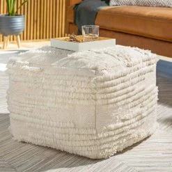 Copeland Solid Color Cream Wool Rectangle Accent Pouf by Artistic Weavers -Camaflexi Shop cream artistic weavers ottomans s00161045195 31 1000