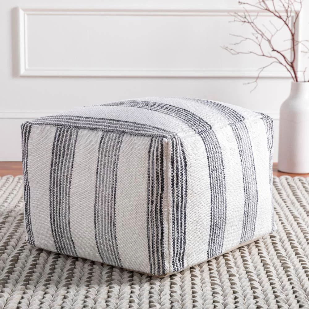 Kinborough Striped Cream/Black Polyester Rectangle Accent Pouf by Artistic Weavers 6 Kinborough Striped Cream/Black Polyester Rectangle Accent Pouf by Artistic Weavers - Image 4