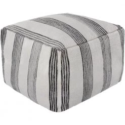 Kinborough Striped Cream/Black Polyester Rectangle Accent Pouf by Artistic Weavers