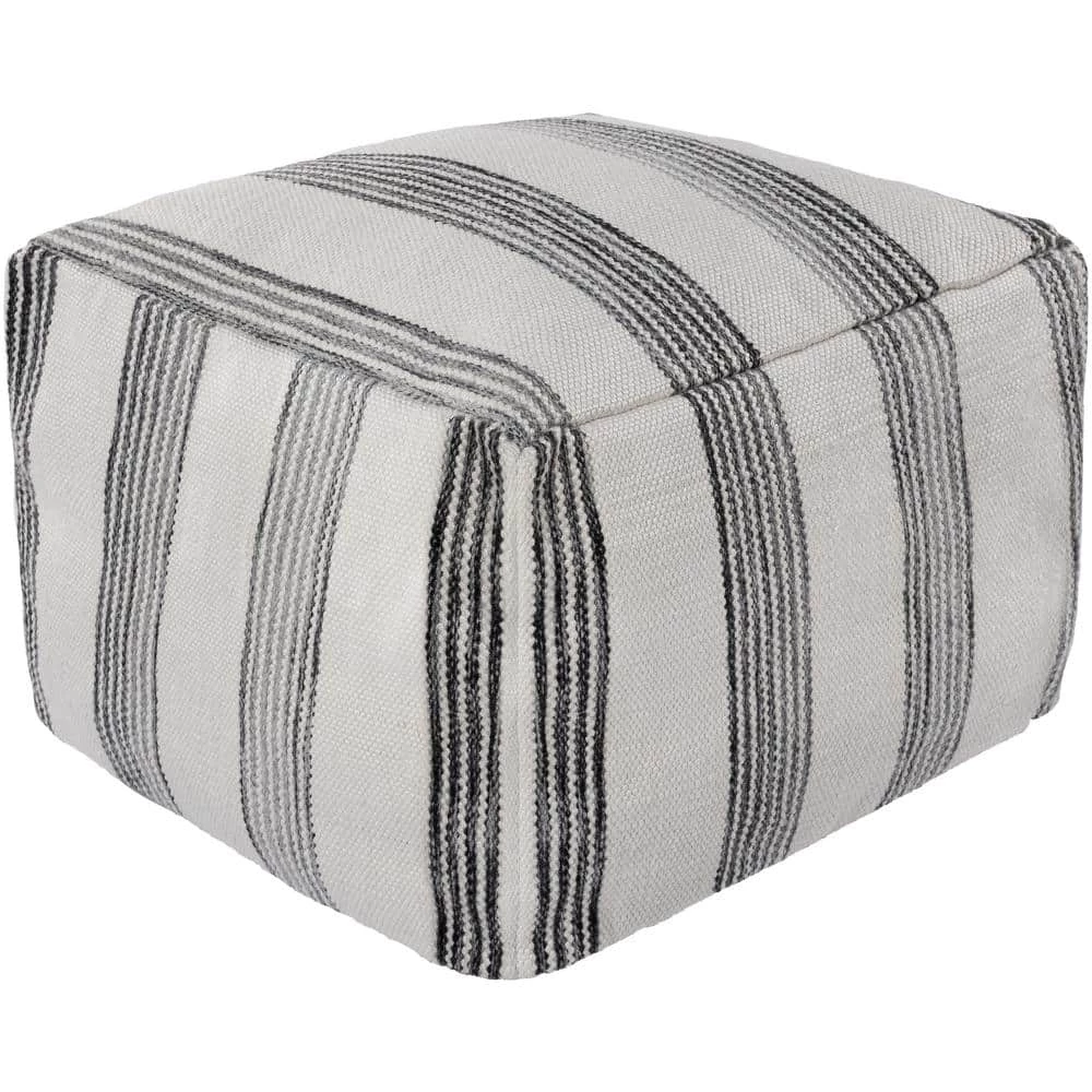 Kinborough Striped Cream/Black Polyester Rectangle Accent Pouf by Artistic Weavers 3 Kinborough Striped Cream/Black Polyester Rectangle Accent Pouf by Artistic Weavers