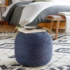 Vanth Dark Blue Accent Pouf by Artistic Weavers -Camaflexi Shop dark blue artistic weavers ottomans s00151051169 31 1000