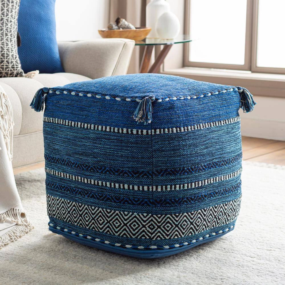 Byfay Dark Blue Accent Pouf by Artistic Weavers 5 Byfay Dark Blue Accent Pouf by Artistic Weavers - Image 3