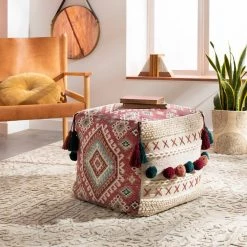 Arethusa Southwestern Dark Red Cotton Cube Accent Pouf by Artistic Weavers -Camaflexi Shop dark red artistic weavers ottomans s00161031816 31 1000