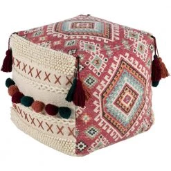 Arethusa Southwestern Dark Red Cotton Cube Accent Pouf by Artistic Weavers