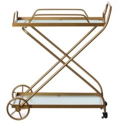 Gold Metal Wine Bar Serving Cart with Rolling Wheels and Handles for Dining Living room or Entryway by Vintiquewise -Camaflexi Shop gold vintiquewise bar carts qi004278 4f 1000