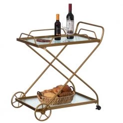 Gold Metal Wine Bar Serving Cart with Rolling Wheels and Handles for Dining Living room or Entryway by Vintiquewise