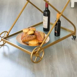 Gold Metal Wine Bar Serving Cart with Rolling Wheels and Handles for Dining Living room or Entryway by Vintiquewise -Camaflexi Shop gold vintiquewise bar carts qi004278 fa 1000